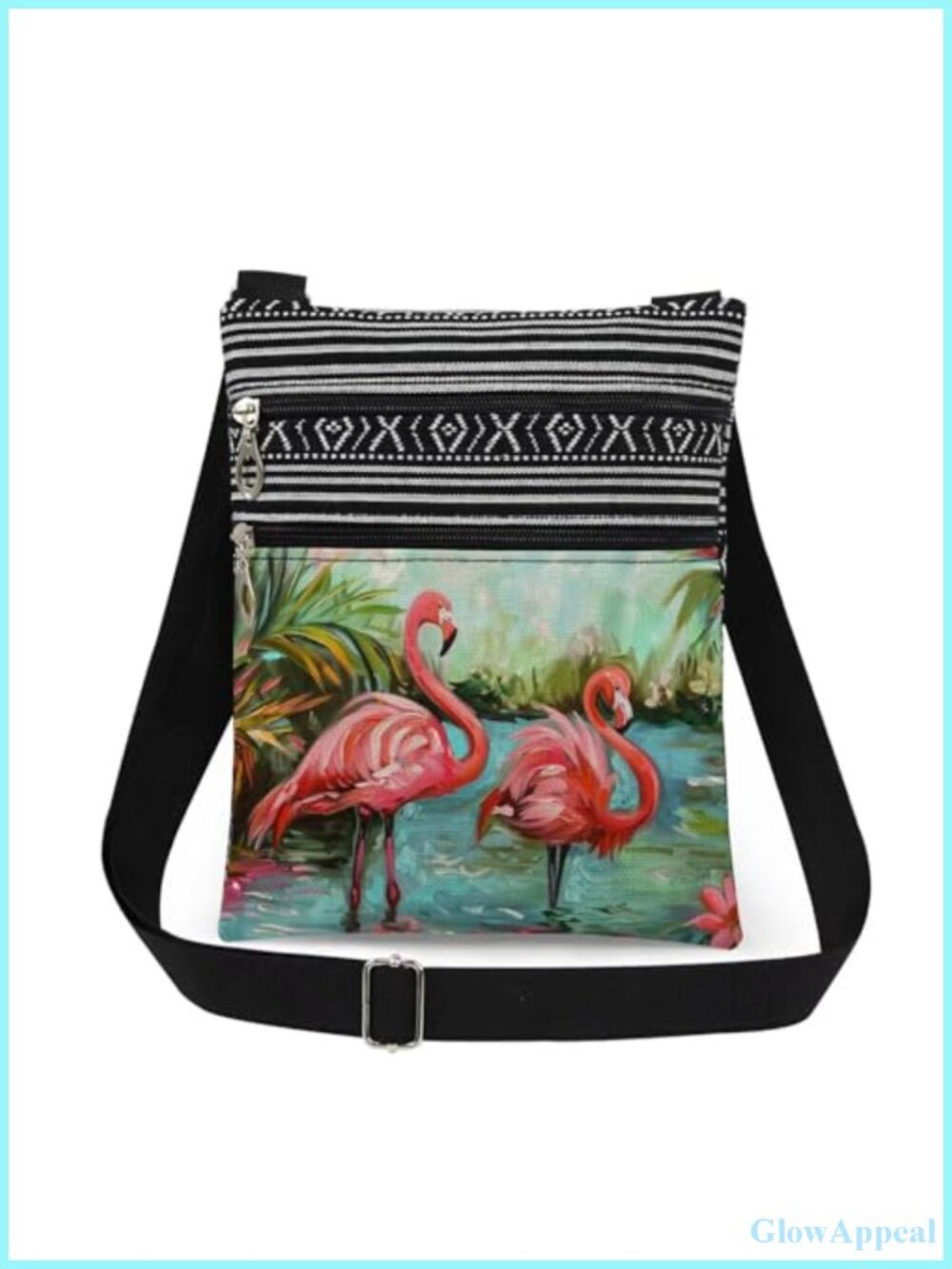 Polyester Flamingo Crossbody Bag Adjustable Strap Small Zipper Purse